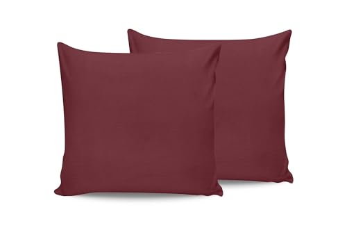 Premium Maroon Pillowcase Set (2 Pieces), 80 x 80 cm, 100% Cotton Ranforce, 155 Thread Count Envelope Closure, Machine Washable at 30°C