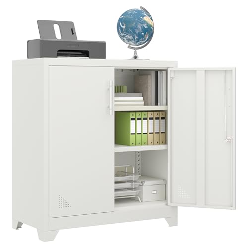 DWVO Office Storage Cabinet Metal Lockable 2 Shelf White 80x40x90cm