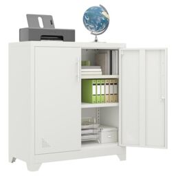 DWVO Office Storage Cabinet, Metal Office Storage Cupboard with 2 Adjustable Shelves, Lockable Filing Cabinets with Ventilation Holes for Home Office Garage Gym School, 80 x 40 x 90cm, White