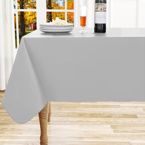 "homing Square Vinyl Tablecloth, Waterproof Spillproof Plastic Flannel Backed Table Cloth, Wipe Clean Table Cover for Dining, Buffet Parties and Camping (Light Grey, 54"" x 54"")"