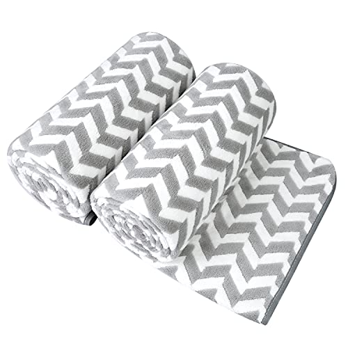 "JML Microfiber Bath Towels, Bath Towel 2 Pack(30"" x 60""), Oversized, Soft, Super Absorbent and Fast Drying, Multipurpose Use for Sports, Fitness, Yoga, Chevron Grey"