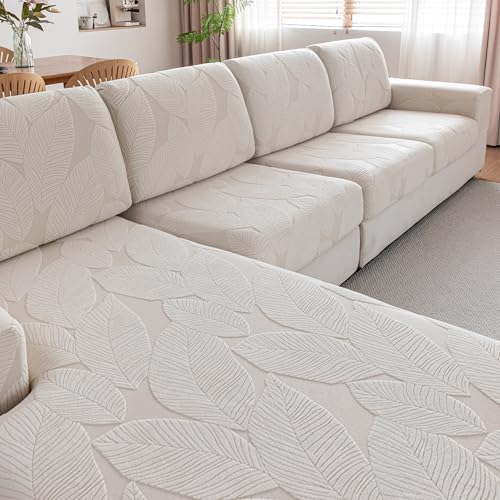 QIANMEW Couch Covers for Sectional Sofa,Washable Waterproof Couch Cushion Covers Stretch L Shape Sofa Cover Furniture Protector for Kid and Dog (Back Couch Cover,Ivory)