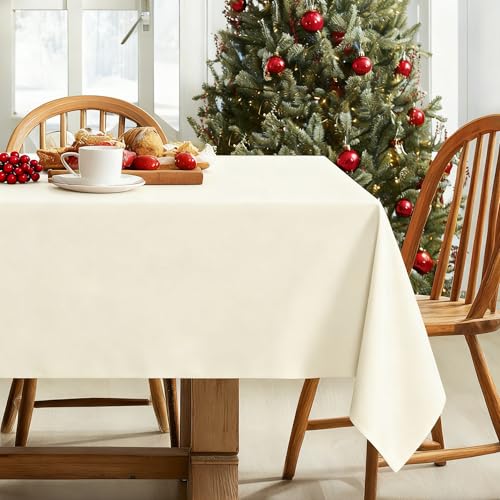 DWCN Square Tablecloth - 60 x 60 Inch - Waterproof Stain and Wrinkle Resistant Washable Table Cloth, Decorative Fabric Table Cover for Kitchen Dining Room Party and Outdoor Use, Ivory