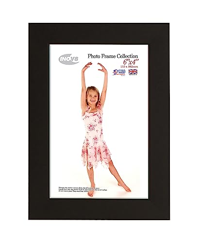 "Inov8 British Made Real Wood Picture/Photo Frame 6x4"" Inch(15x10cm) - Auckland 20mm Pine Black"