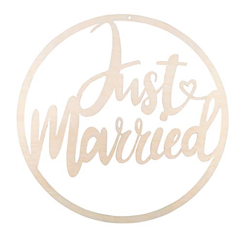 Rayher Wooden Wreath with Just Married Phrase, Decorative Hoop for Wedding Decorations and DIY Wedding Crafts, Diameter 30cm, natural wood, 62934505