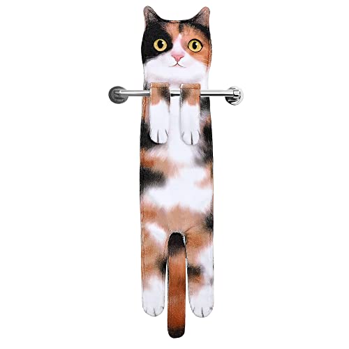 Funny Hand Towels for Bathroom Kitchen Decor - Cute Cat Hanging Hand Towel Kitchen Gadgets - Unique Housewarming Birthday Christmas Cat Lover Gift Ideas for Women Mom Lady Adults