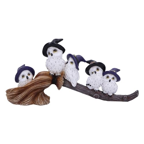 Nemesis Now Feathered Broomstick 26cm, White, Owl Figure - Resin, White Owl Ornament, Collectable Owl Giftware, Cast in the Finest Resin, Expertly Hand-Painted