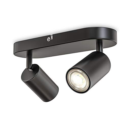 B.K.Licht Ceiling Light, 2 Adjustable Spots, GU10 Sockets, Bulbs not Included, Rotatable Spotlight for Kitchen, Dining Room, Bedroom, Metal Spotbar, Flexible Design IP20 230V, 27 cm / 10.6 cm, Black