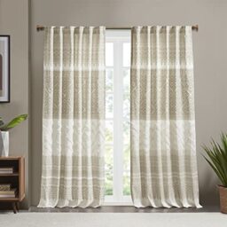 "INK+IVY Mila 100% Cotton Single Panel Curtain Tufted Chenile Boho Design Rod Pocket Top Drape for Living Room, Privacy Window Treatment for Bedroom, Apartments, 50"" x 84"", Taupe/White,II40-1183"