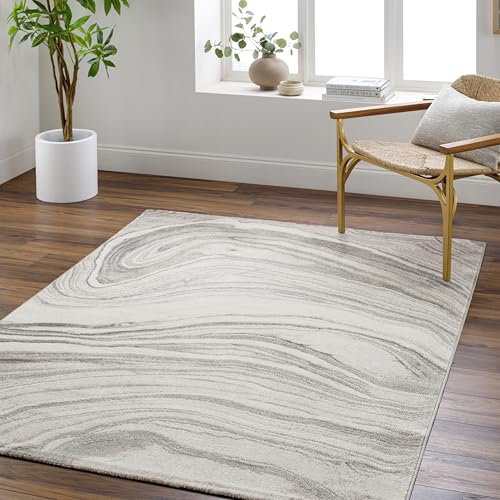 Livabliss Lilac Berric Abstract Design – Living Room 160x215 cm, Dining Lounge Kitchen Bedroom Use, Modern Marble Look, Soft Luxurious Medium Pile, Cream Grey Brown