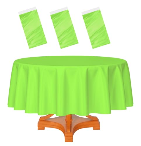 HEIPINIUYE 3 Pack Lime Green Tablecloth Round 84 Inch Round Plastic Table Cloth Waterproof Disposable Round Table Cover for Party Birthday Camping Picnic Baby Shower Circle Tablecloth