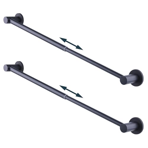 10-18 inches Magnetic Curtain Rod for Metal Door, Adjustable Magnetic Towel Bar for Refrigerator, Magnet Towel Holder Towel Hook Hanger for Kitchen Dishwasher, Laundry Washer, Black, Pack of 2