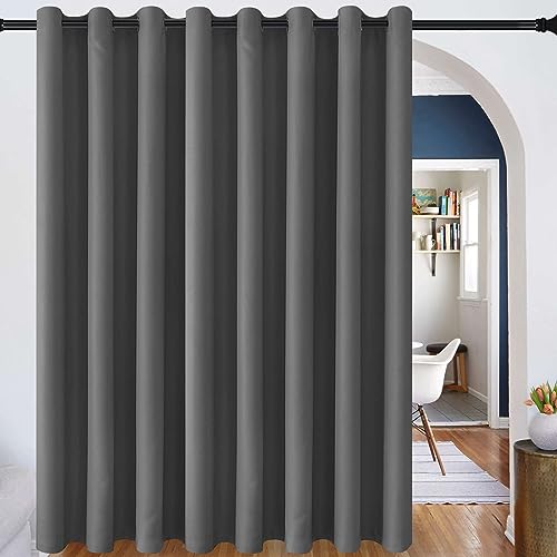 DWCN Blackout Curtain Panel for Bedroom - Partiton Thermal Insulated Energy Saving Grommet Blackout Drapery for Patio Door, Room Divider Big Long Curtain (Dark Grey, W12' by L6', 1 PC)