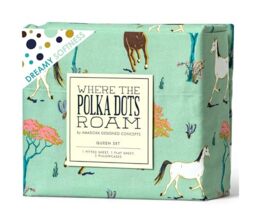 Where the Polka Dots Roam Horse Bedding Set - Western Farmhouse Style Animal Sheets for Kids, Boys, Girls - Includes 1 Fitted Sheet, 1 Flat Sheet, 1 Pillowcase - Twin Size Bed Horses Print