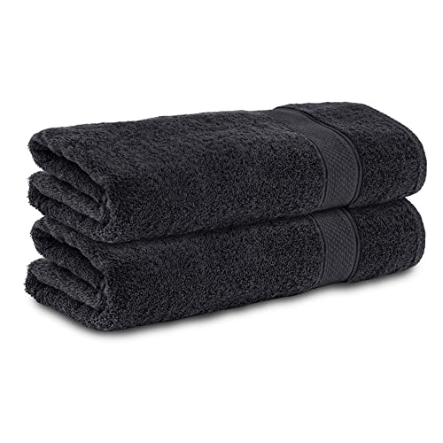Komfortec Set of 2 Hand Towels 100% Cotton 470 g/m², Soft Sponge, Large, Black