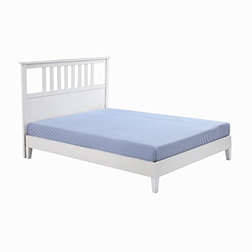 Poppy & Fritz- Full Fitted Sheet, Cotton Percale Bedding, Crisp & Cool, Deep Pocket & Fully Elasticized (Oxford Stripe Blue, Full)