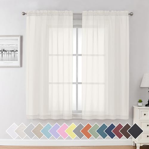 Aiyufeng Ivory Kitchen Sheer Curtains 63 inch Length 2 Panels, Rod Pocket Light Weight Soft Curtain Sheers, Voile Sheer Drapes for Basement Kitchen or Small Window Curtains, Each is 40W x 63L