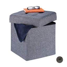 Relaxdays Storage Ottoman, Foldable, Soft Padding, Quilted, Fabric, Cube Seat, HWD 41 x 38 x 38 cm, Grey