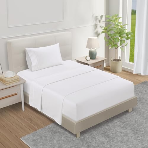 "Twin Sheet Set, 1000 Thread Count Sheets Twin Size Cotton, Deep Pocket Twin Sheets Cotton Bedding Sheets & Pillowcases(Upto 17""), 3 Piece Sateen Weave Luxury Bed Sheets, Dorm Room Essentials, White"