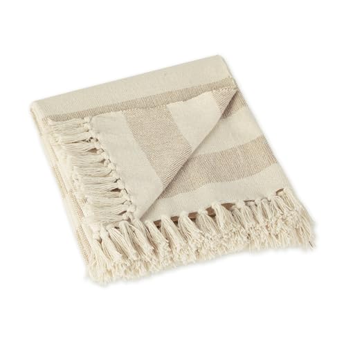 DII Rustic Farmhouse Cotton Cabana Striped Blanket Throw with Fringe, 50 x 60 - Cabana Striped Stone