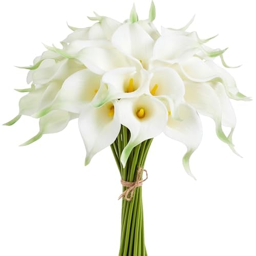 AWARDSEN 12Pcs White Calla Lily Artificial Flowers for Wedding Bouquet - Faux Real Touch Flower for Bride Bridal Shower, Spring Home Kitchen Table Decor, Fake Lilies for Centerpieces, Party Decor