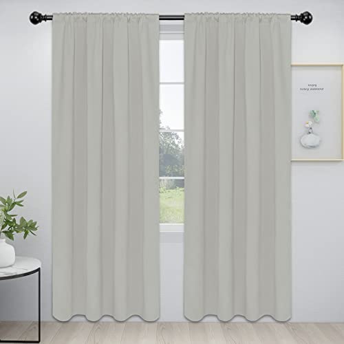 Easy-Going Rod Pocket Blackout Curtains for Bedroom, Room Darkening Window Curtains for Living Room, Thermal Insulated Noise Reduction Solid Window Drapes, 2 Panels(42x84 in, Greyish White)