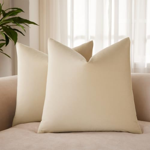 JUSPURBET Khaki Velvet Cushion Covers 71 cm x 71 cm Set of 2 for Living Room Couch Sofa Bedroom Decorative Square Solid Soft Cushion Covers with Invisible Zip