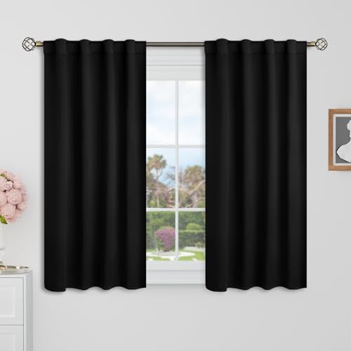 BGment Short Blackout Curtains 40 inch Length - 34 x 40 inch Curtains Rod Pocket and Back Tab Thermal Insulated Room Darkening Curtains for Cafe/Window, 2 Window Panels, Black