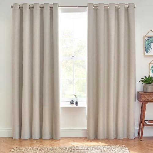 furn. Dawn Textured Blackout Eyelet Curtains – Thermal Lined Pair (Linen - Width 168 x Drop 183cm)