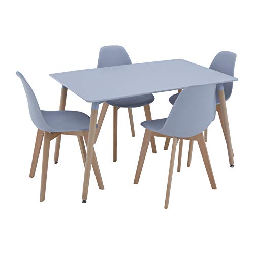 Premier Housewares Dining Table and Chairs Set of 4 for Kitchen & Dining Room, Beech wood, w120 x d80 x h75cm - Grey/Natural