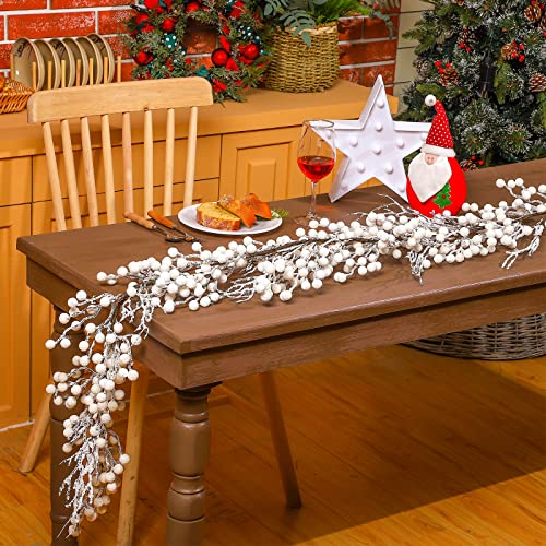 5 ft Frosted Berry Garland Artificial Christmas Tree Wreath with Artificial Snow for Table, Stairs & Trees - White Berry, 1 Piece