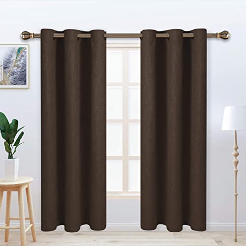 LORDTEX Linen Look Textured Blackout Curtains with Thermal Insulated Liner - Heavy Thick Thermal Insulated Noise Reduce Grommet Window Drapes for Bedroom, 40 x 63 Inches, Chocolate, Set of 2 Panels