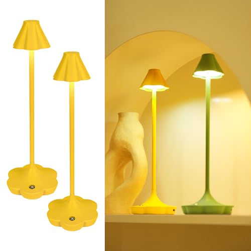 LuminexDesigns Flower Bedside Table Lamp Set of 2,Rechargeable Table Lamp for Living Room,Cordless Lamp for Long-Lasting Light,IP54 Flower Design,Dimmable for Cozy Atmosphere Mustard Yellow