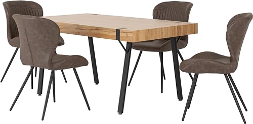 Seconique Treviso with 4 Quebec Dining Chairs in Light Oak Effect/Brown Pu