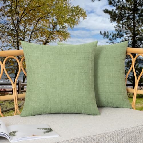 Kevin Textile Pack of 2 Outdoor Waterproof Pillow Covers Spring Decorative Farmhouse Throw Pillow Covers Checkered Couch Pillow Covers Spring for Patio Tent Bed Sofa Living Room 20x20 Inch Sage Green