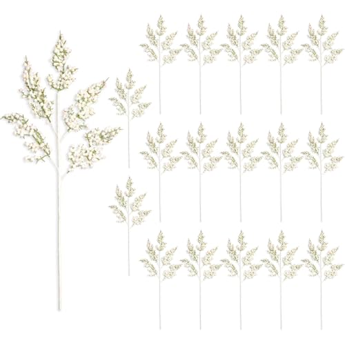 Christmas Small Berry Picks, Glitter Stems, 50cm Iridescent White, 18Pcs - Glitter Berry Clusters, Artificial Branches for Wreaths, Garlands, Vases, Table Centrepieces, Festive Floral Arrangements