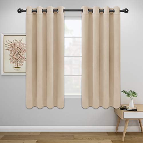 Easy-Going Blackout Curtains Solid Color Thermal Insulated Bridal Reducing Window Curtain with Eyelet Blackout Curtains for Living Room Bedroom, 2 Lengths(52 x 46 Inches, Beige)