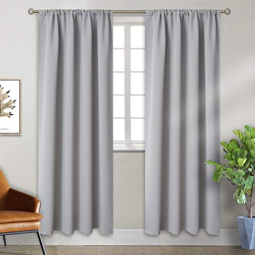 BGment Rod Pocket Room Darkening Curtains for Bedroom 84 Inches Long - Thermal Insulated Blackout Curtain Drapes for Living Room, 42 x 84 Inch, 2 Panels, Light Grey