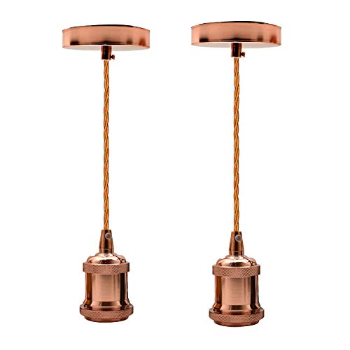 LEDSone Rose Gold Vintage Industrial E27 Pendant Light Fitting 2 Pack