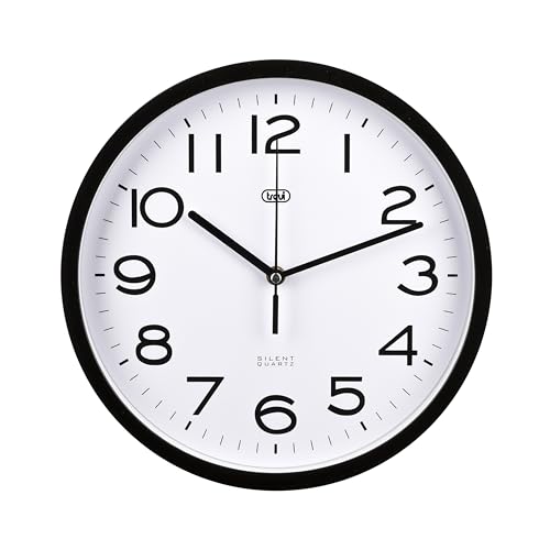Trevi OM 3302 S Silent Wall Clock with SWEEP Movement, Diameter 30 cm, Modern and Essential Design, Ideal for Bedroom and Office, Operated with AA Battery, Black