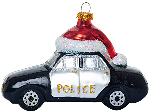 Glass Police Car Christmas Ornaments for Tree Decorations