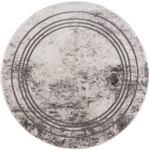 carpet city Rug Living Room Border 160 cm Round Grey Mottled Modern Rug Short Pile
