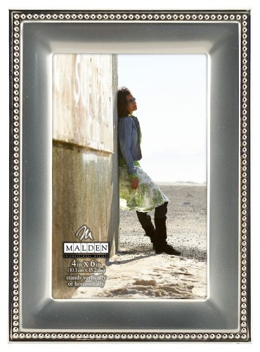 Malden International Designs Classic Silver Metal With Silver Beads 2-Tone Picture Frame, 4x6, Silver