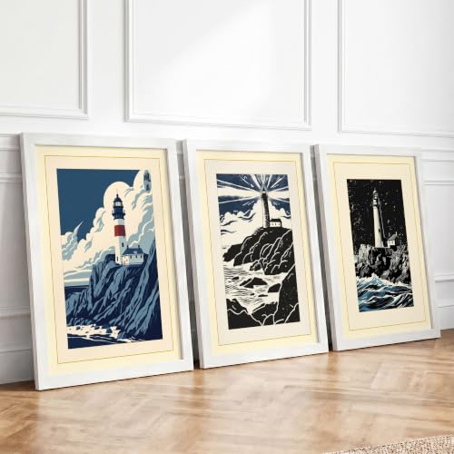 Coastal Lighthouse Beacons Coastal Set of 3 Framed Wall Art Prints A3
