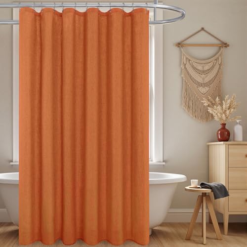 KOUFALL Orange Shower Curtain for Bathroom,Burnt Pumpkin Color Linen Fall Shower Curtains Set with Hooks,72x84 Inch