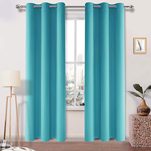 DWCN Turquoise Blackout Curtains, Room Darkening Thermal Drapes for Living Room - W42 x L84 Inch Length, Set of 2