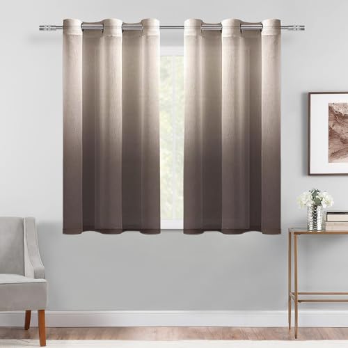 DWCN Ombre Sheer Curtains - Faux Linen Gradient Semi Voile Grommet Top Drapes Bedroom and Living Room Curtains, Set of 2 Window Curtain Panels, 42 x 54 Inch Length, Chocolate Brown