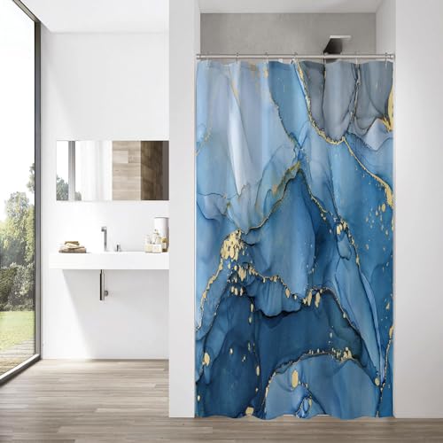 Gibelle Blue Abstract Ombre Marble Shower Curtain Set, 36x72 - Modern abstract ombre marble watercolor design soft cloth,Small space luxury decor,cool summer sophisticated chic style