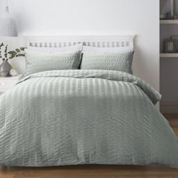 Serene - Duck Egg Blue Seersucker Duvet - Super King Size (260 x 220cm) - Soft Touch - Textured, Railroad Stripe Effect