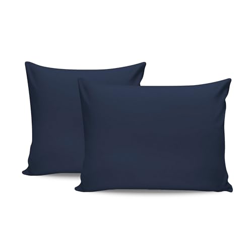 Premium Dark Blue Pillowcase Set (2 Pieces), 80 x 80 cm, 100% Cotton Ranforce, 145 Thread Count Envelope Closure, Machine Washable at 30°C